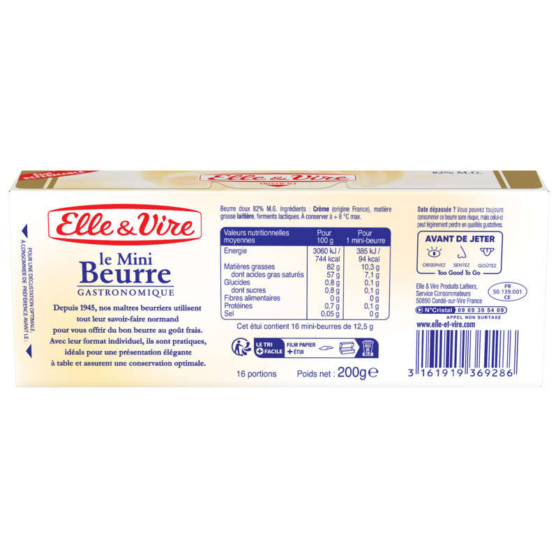 Elle&Vire beurre doux en portion x16, 200g