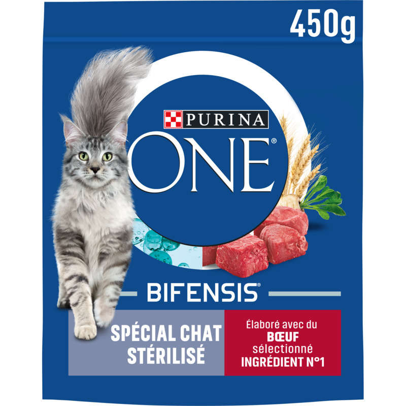 Purina One Sterilized Cat Croquettes with Beef and Wheat 450G