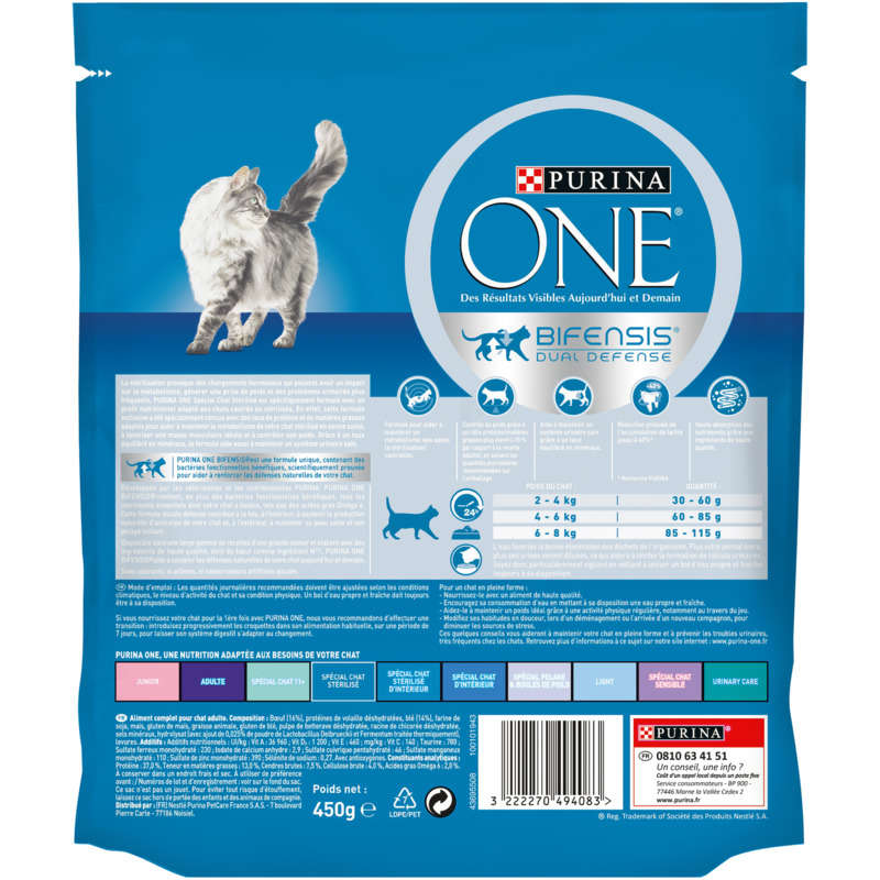 Purina One Croquettes Chat Stérilisé Au Boeuf Et Blé 450G