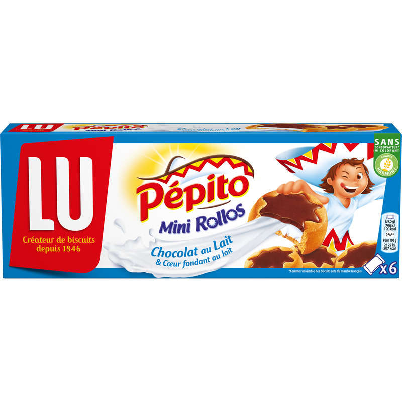 Lu Pepito Mini Rollos Biscuits fourrés et nappés au Chocolat au Lait 225g