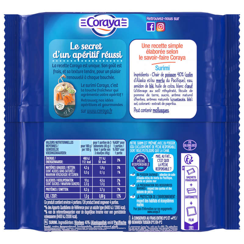 Coraya l'Original Bâtonnets de Surimi 180g