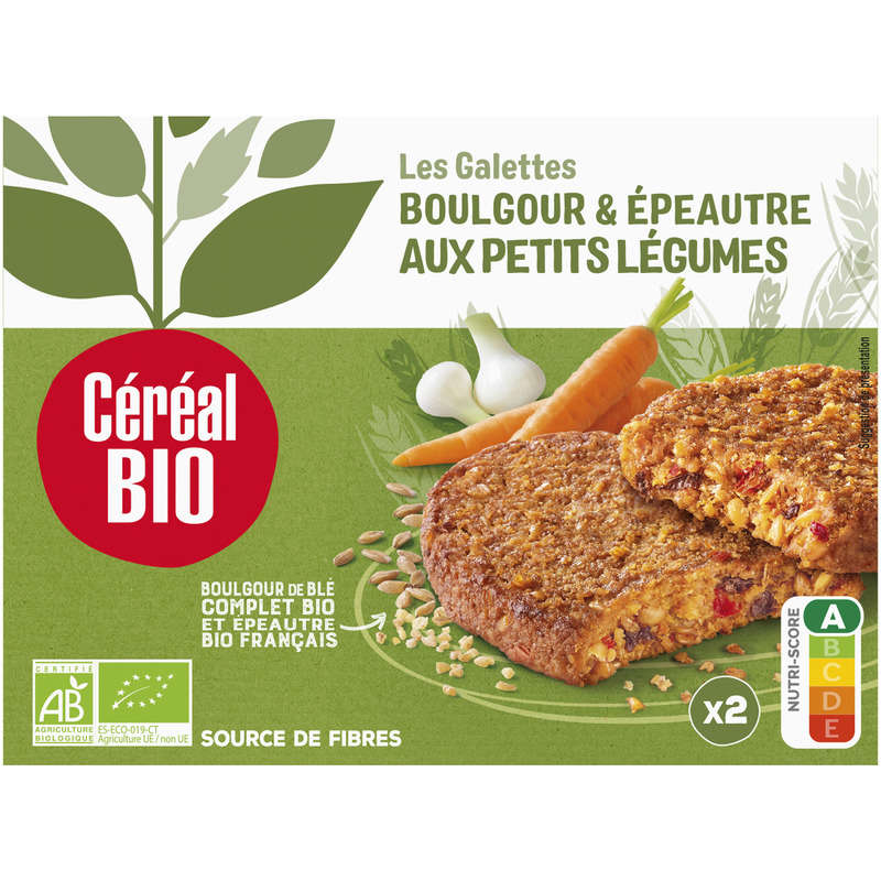 Cereal Bio Spelt and Bulgur Galettes with Vegetables, Meatless Organic 200G