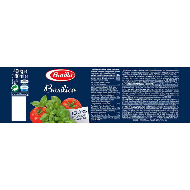 Barilla Sauce Tomates Basilic 400g