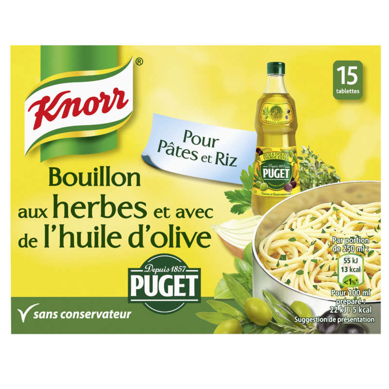 Knorr Bouillon Cube Herbes et Huile d'Olive Puget 15 Cubes 150g