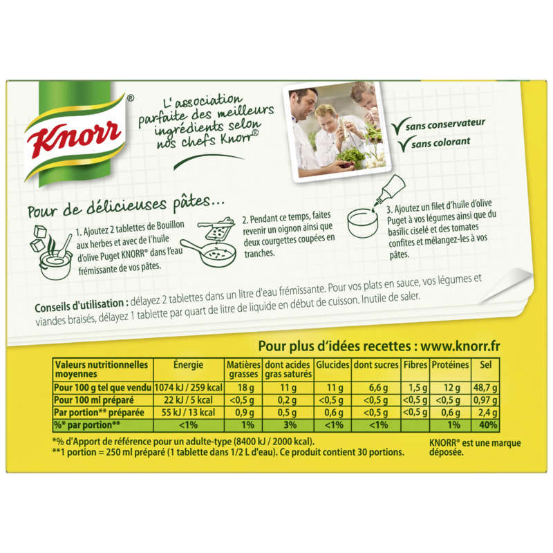 Knorr Bouillon Cube Herbes et Huile d'Olive Puget 15 Cubes 150g