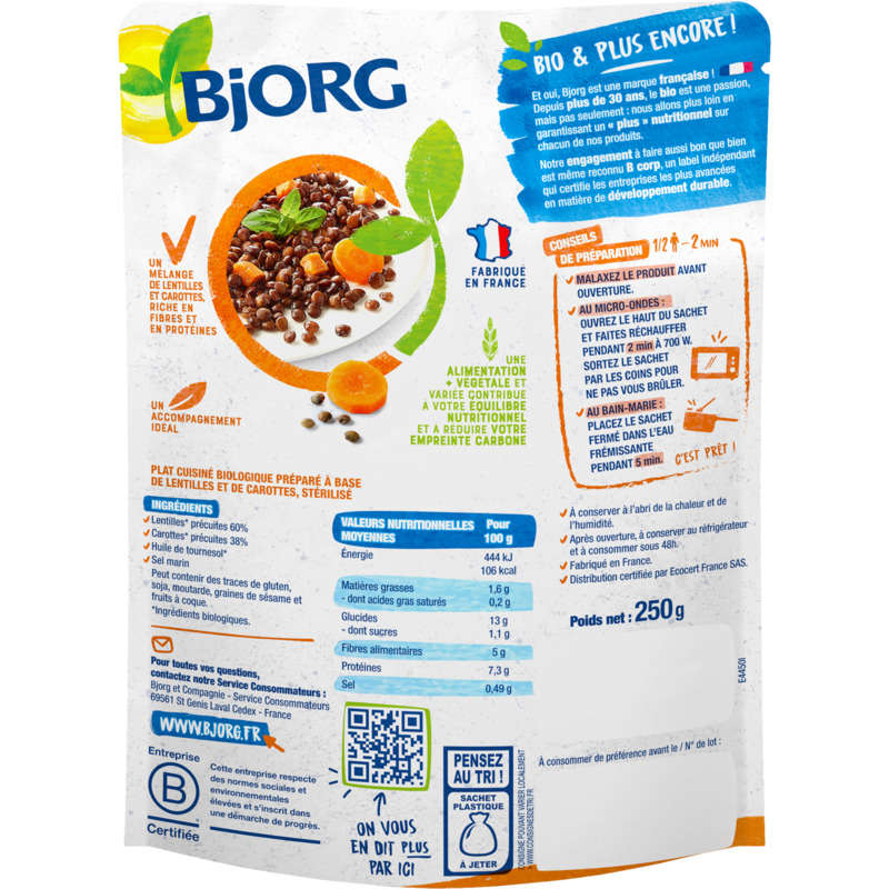 Bjorg Lentilles & carottes, bio 250g