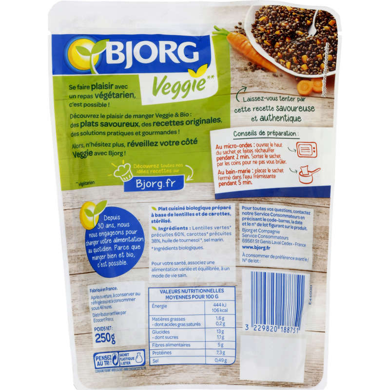 Bjorg Lentilles & carottes, bio 250g