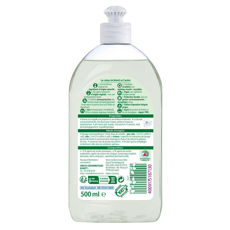 Rainett Liquide Vaisselle Main Écologique Dermosensitive 500 Ml