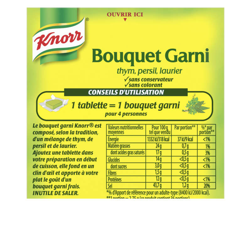 Knorr Bouillon Cubes Bouquet Garni Thym Persil Laurier 9 Cubes 99g