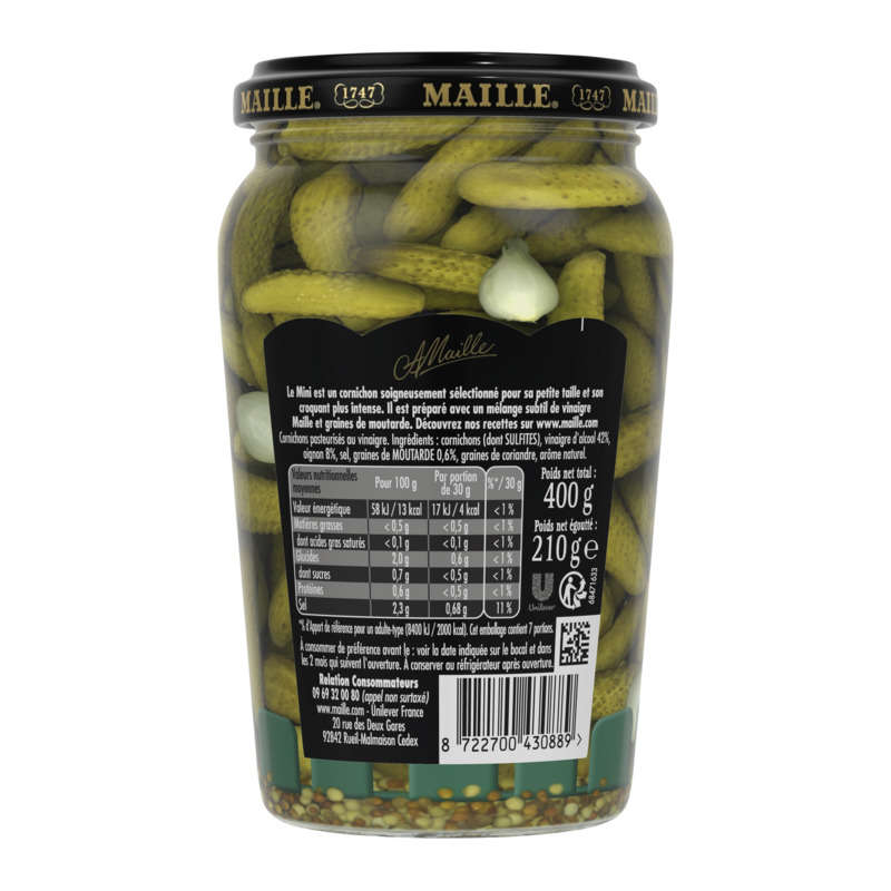 Maille Cornichons Mini Petits Croquants Bocal 210g