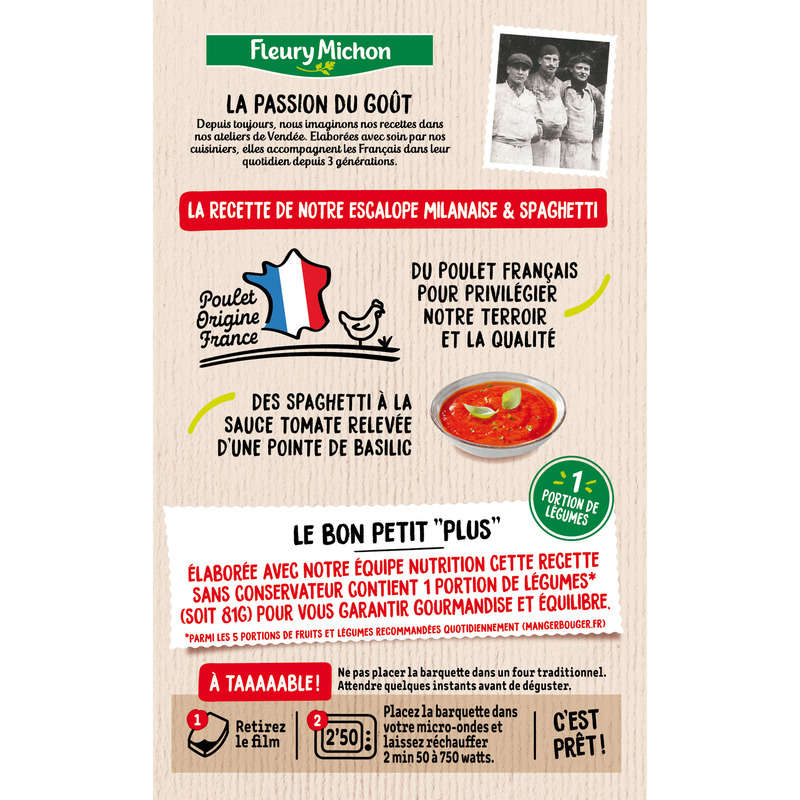 Fleury Michon Escalope de Dinde Milanaise Spaghettis Tomate 300g