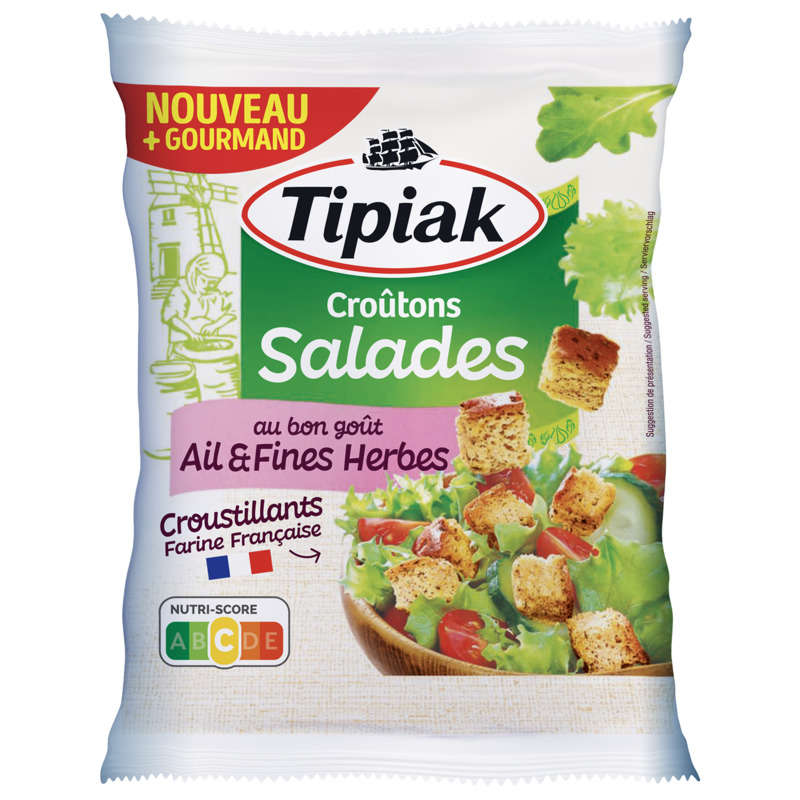 Tipiak Garlic & Herb Flavored Croutons for Salad, Grilled in the Oven 50G