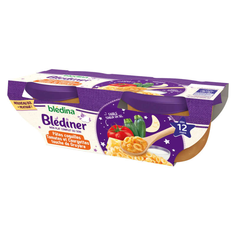 Blédina Blediner Pâtes Coquilles Tomates Courgettes Lait Dès 12 Mois 2x200g