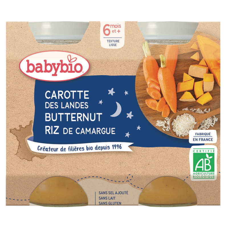 Babybio Petits pots carottes potimarron & riz, dès 6mois, bio 2x200g