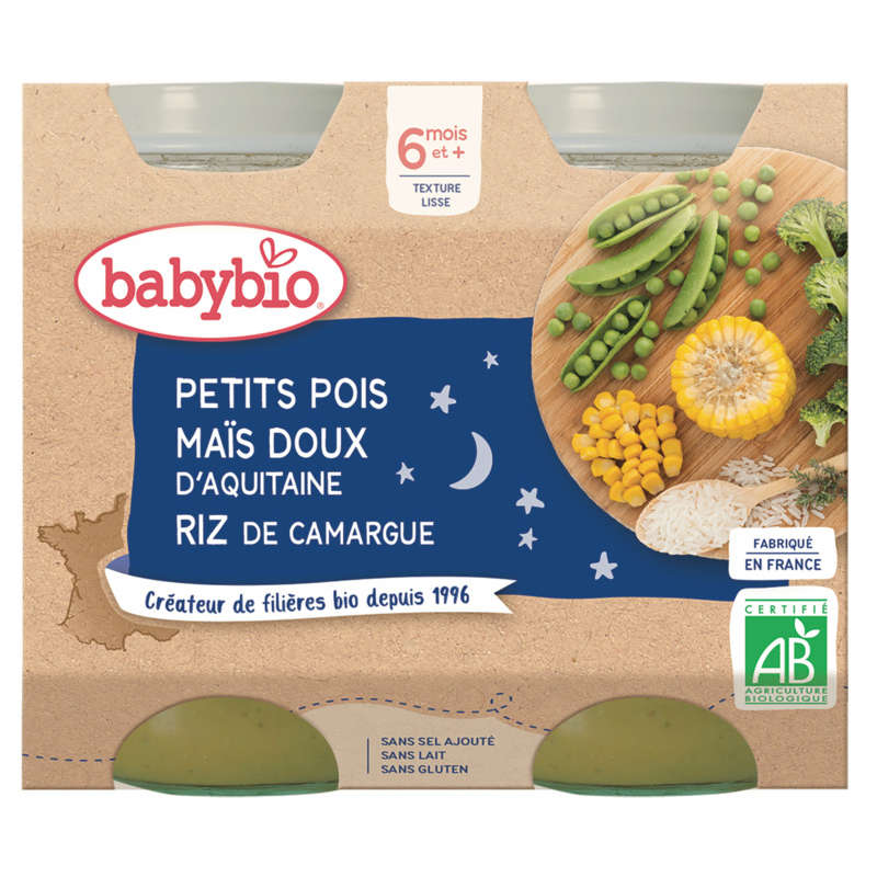 Babybio Small pots corn rice, peas, from 6 months, organic 2x200g