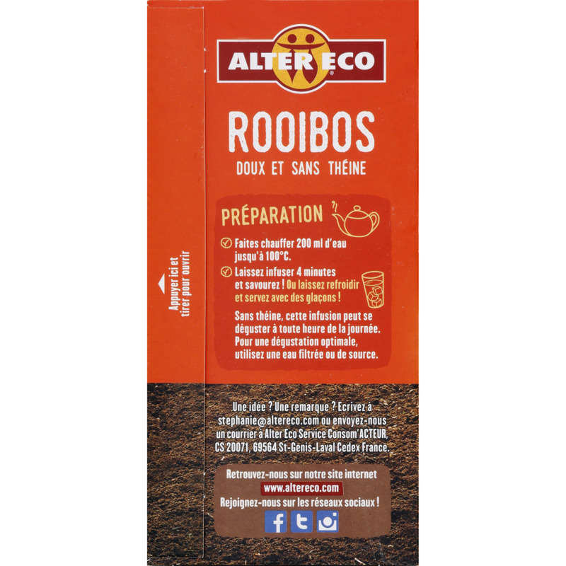 Alter Eco Rooibos Thé Rouge Sans Théine Bio & Equitable 20 Sachets 40G