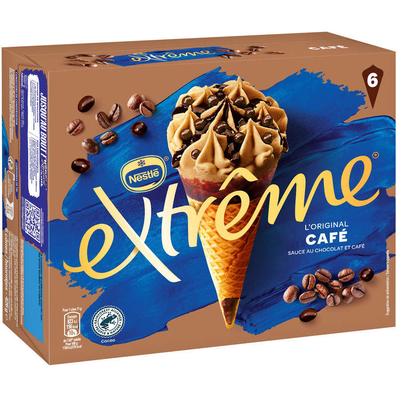 Nestlé Cônes Extrême Café sauce au café et Pépites 6x71g