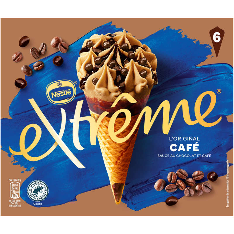 Nestlé Cônes Extrême Café sauce au café et Pépites 6x71g