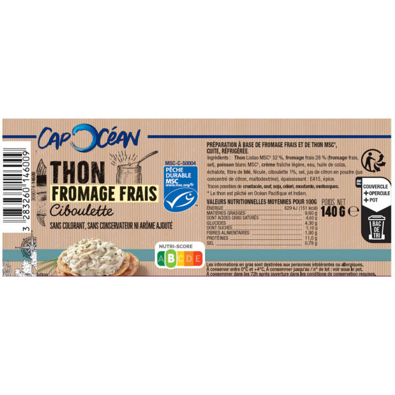 Cap Océan Thon Fromage Frais & Ciboulette 140g