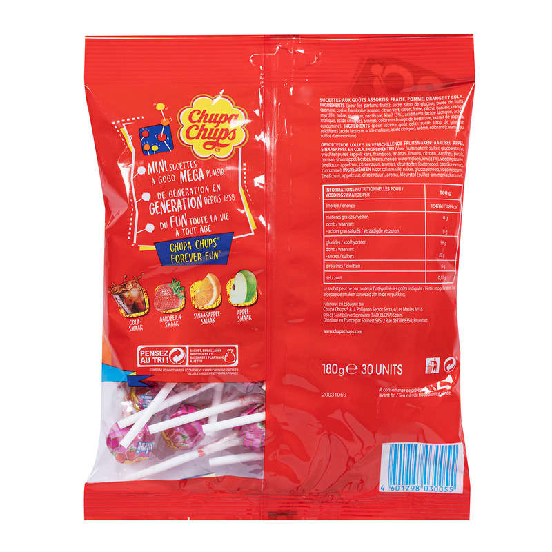 Chupa Chups mini sucette sachet de 30 goûts assortis 180g