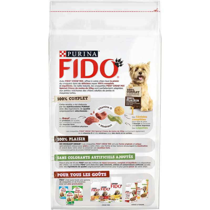 Fido Croq' Mix Croquettes pour Chien -25kg au Bœuf et légumes 1kg