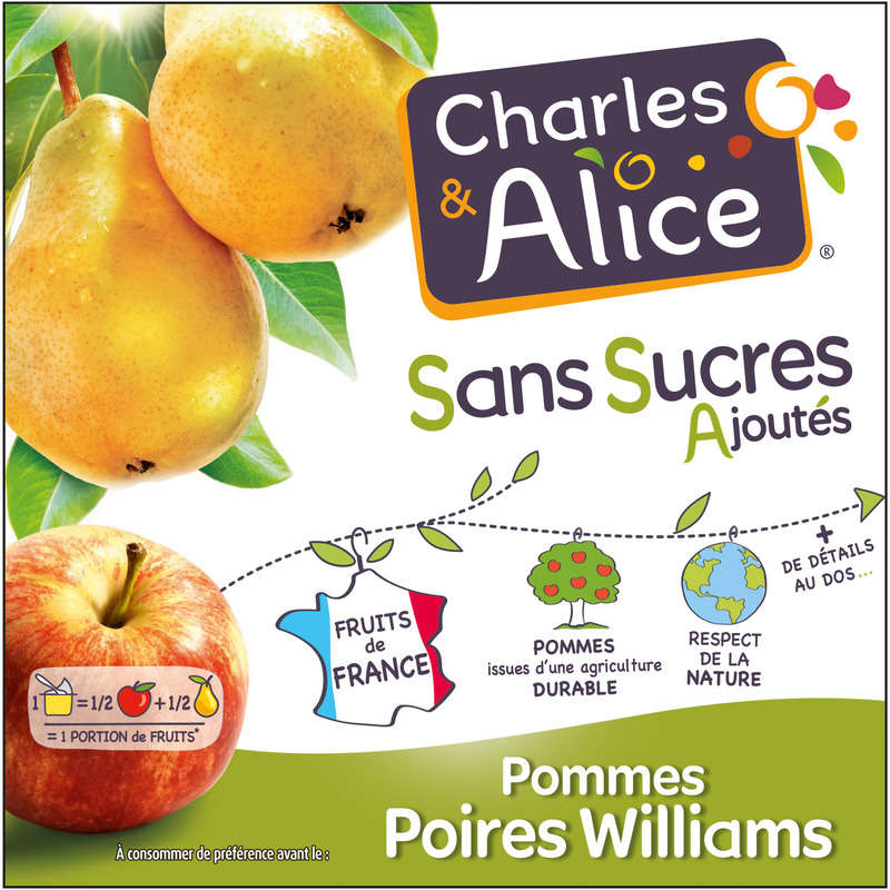 Charles & Alice Desserts Pommes & Poires Williams 4x100 g