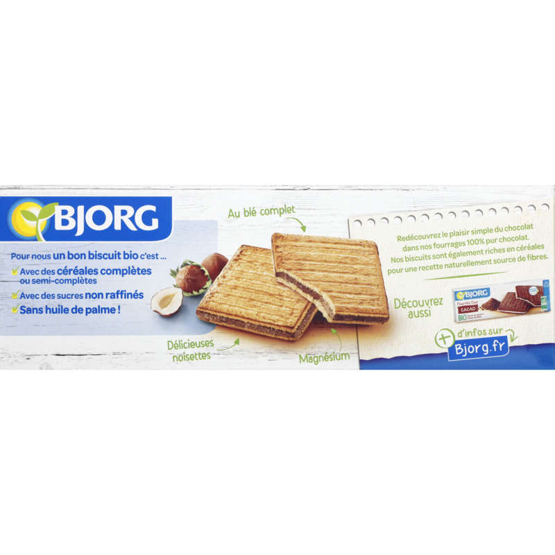 Bjorg Fourre chocolat lait noisettes bio 225g