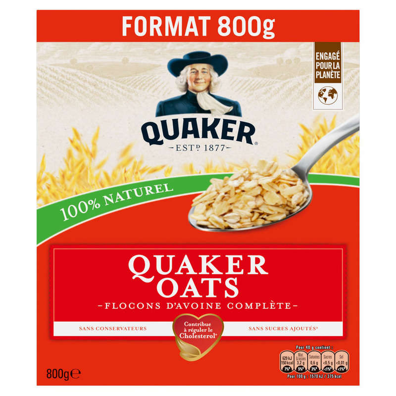 Quaker Oats Céréales Flocons d'avoine complète format 800 g