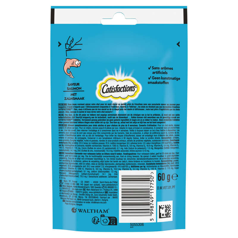 Catisfactions Friandises Au Saumon Pour Chat Et Chaton 60G