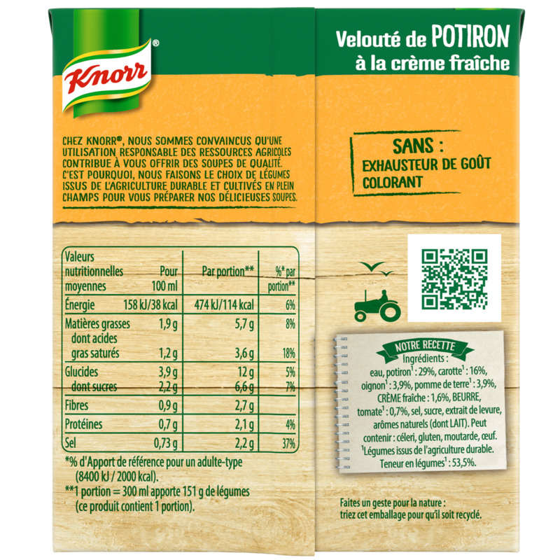 Knorr Les Classiques Soupe Liquide Velouté Potiron Crème Fraîche 30cl