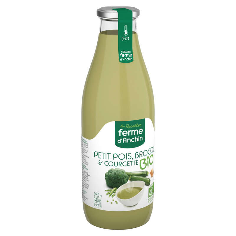 Ferme D'Anchin organic pea soup, broccoli zucchini 985ml