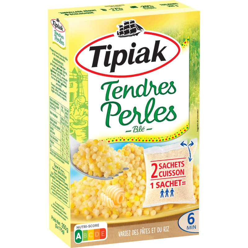 Tipiak Blé Tendres Perles Prêt en 5min Sachets Cuisson x2, 350g