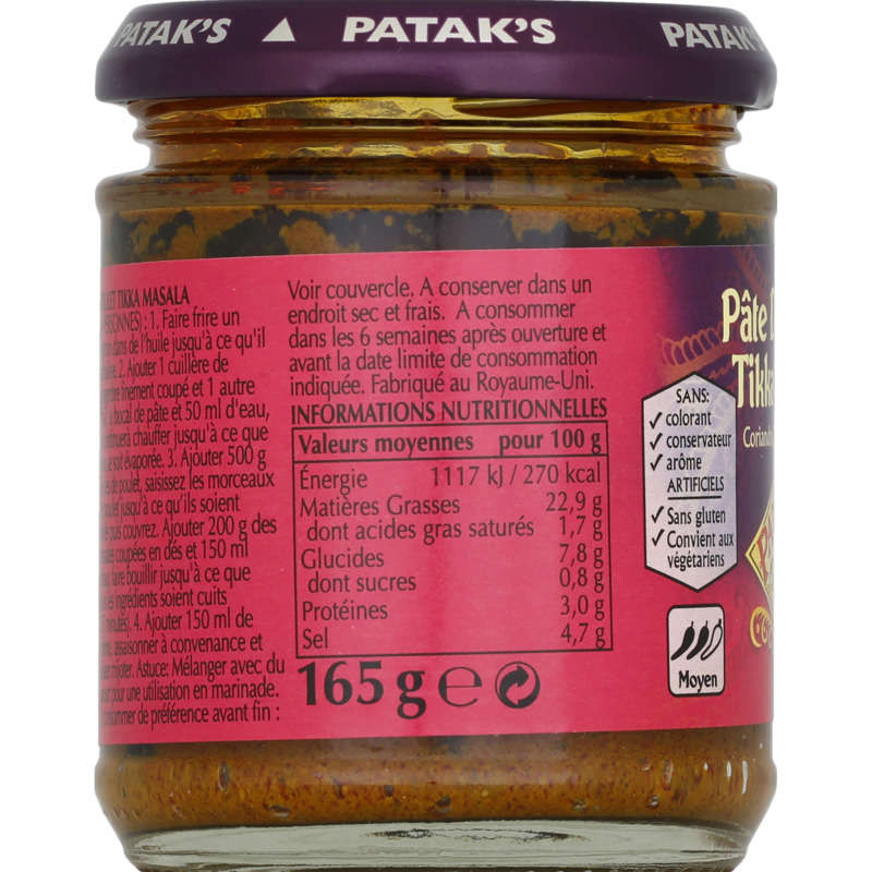 PATAKS Pâte de curry pour Tikka Masala en pot 165g