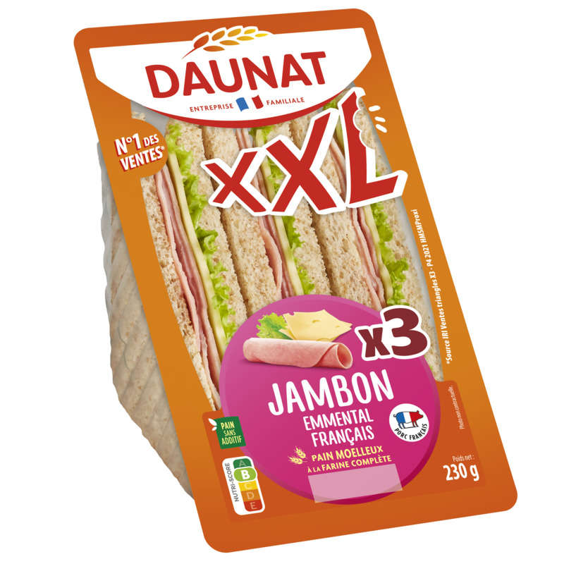 Daunat Triangle Sandwich XXL Emmental Ham Salad 230g