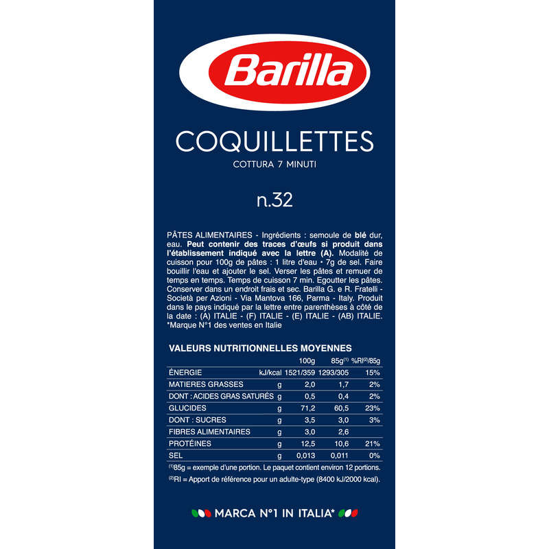 Barilla Pâtes Coquillettes 1kg