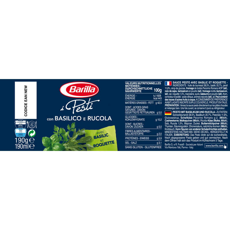 Barilla Basil and Rocket Pesto Sauce 190g