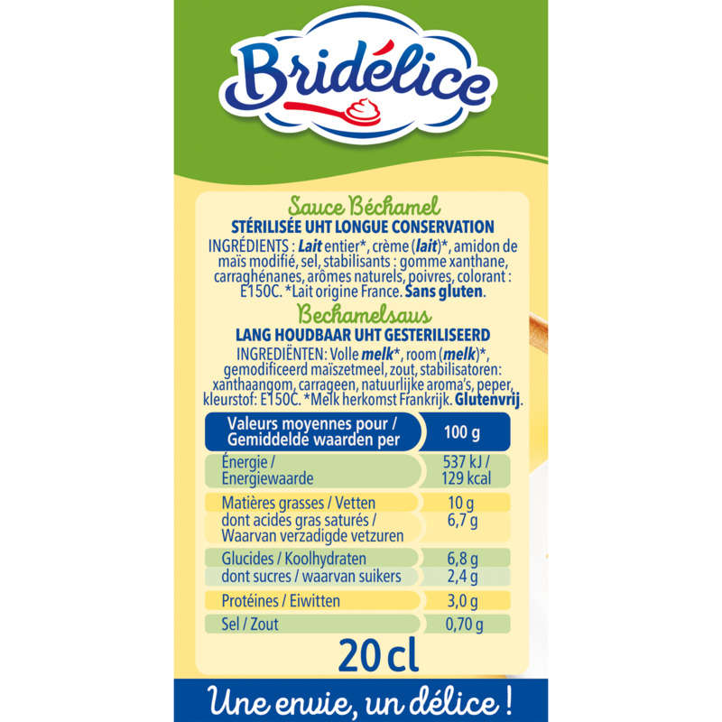 Bridélice Sauce béchamel, stérilisée UHT 3x20cl