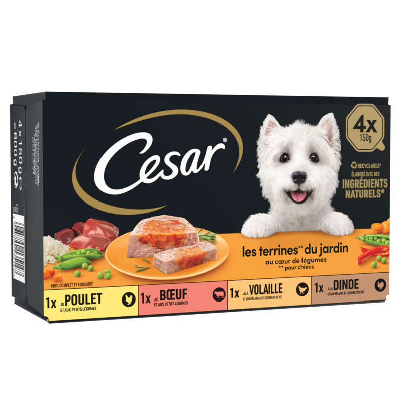 Cesar Dog terrine trays with vegetable heart 4x150g