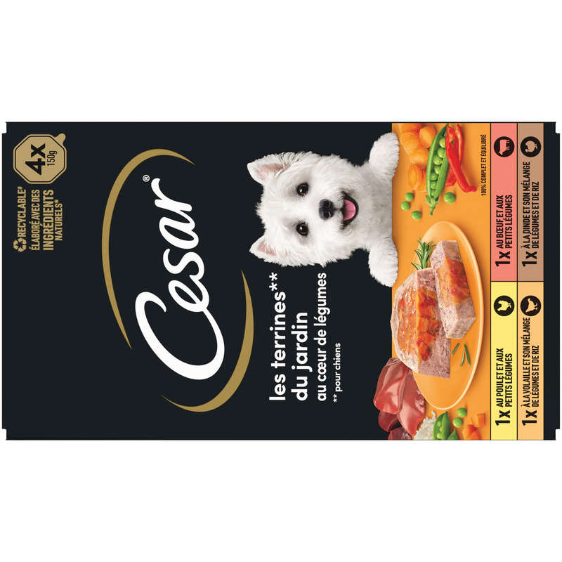 Cesar Barquettes en terrine pour chien au cœur de légumes 4x150g