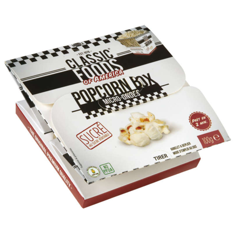 Classic Foods Of America Popcorn Box Sucré, Pour Micro-Ondes 100g