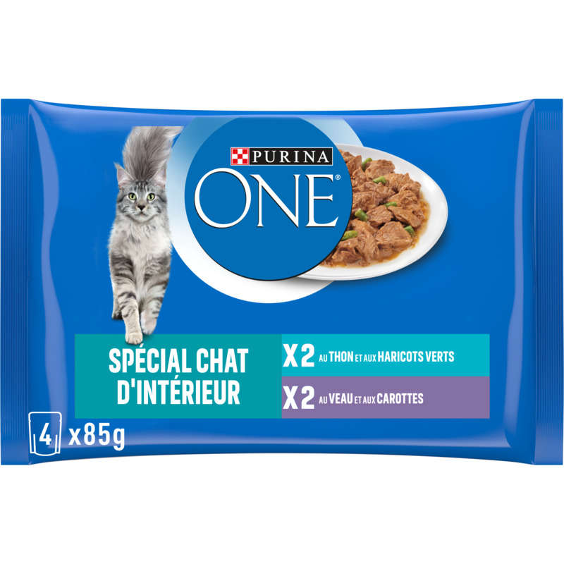 Purina One Indoor Cat Pâté with Tuna and Veal 4x85g