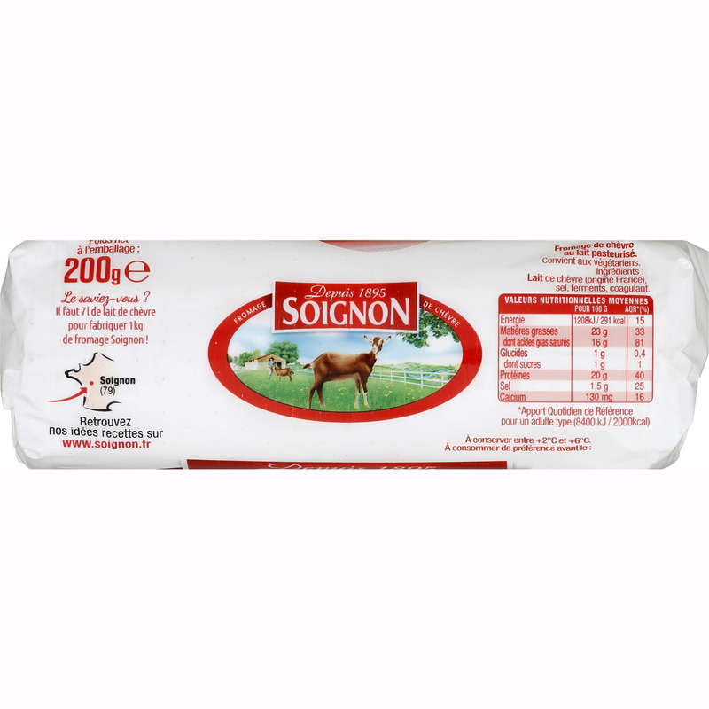 Soignon Sainte Maure fromage de chèvre 200g