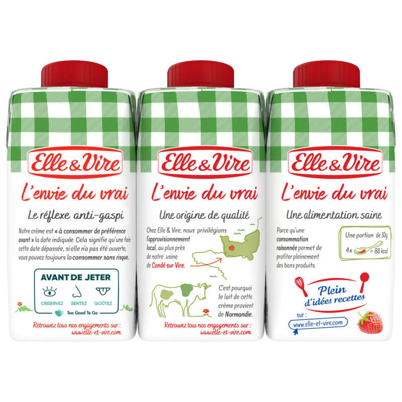 Elle & Vire Crème Entière De Normandie Fluide Et Onctueuse 3X20Cl