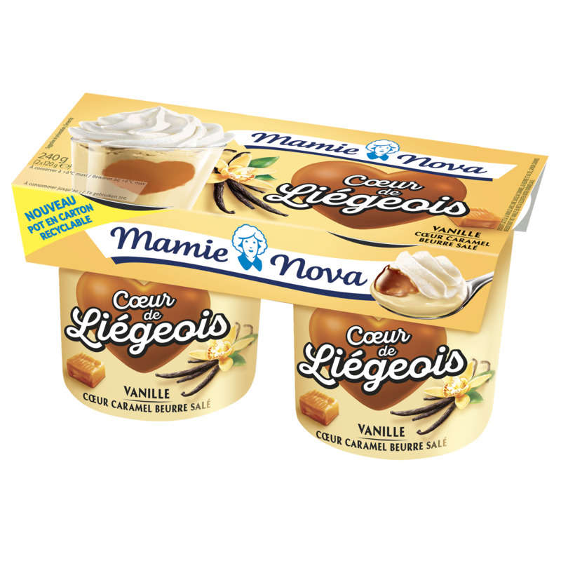 Mamie Nova Dessert Gourmand Cœur de Liégois Vanille Cœur Caramel 2x120g