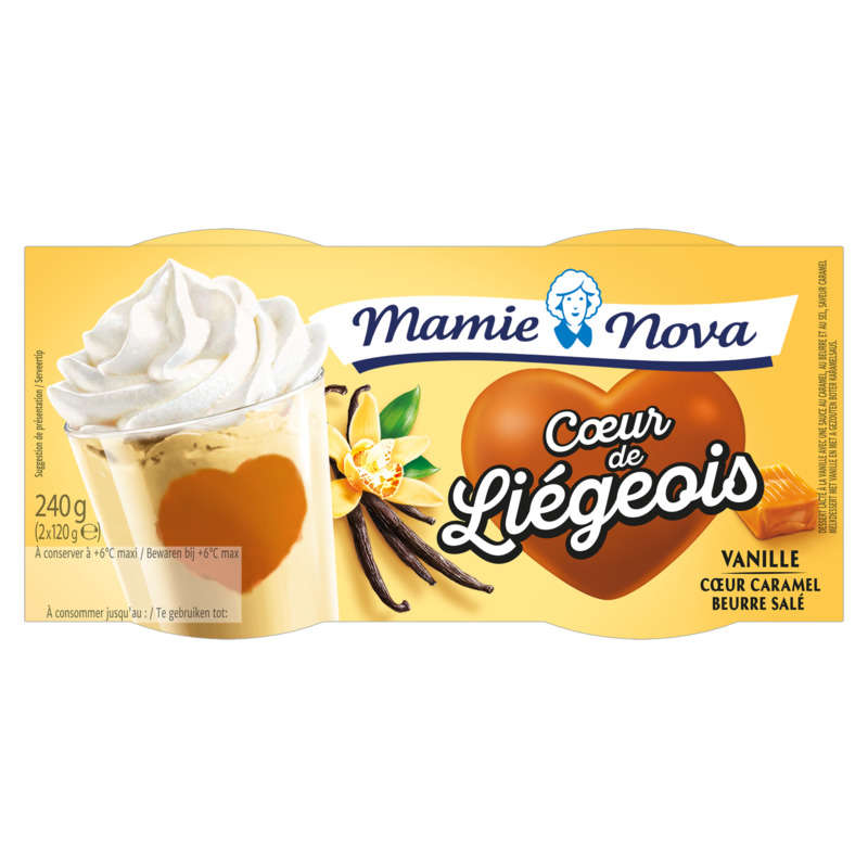 Mamie Nova Dessert Gourmand Cœur de Liégois Vanille Cœur Caramel 2x120g