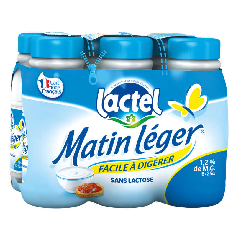 Lactel Matin Léger demi-écrémé bouteille 6X25cl