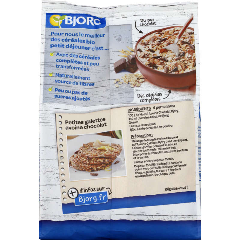 Bjorg Muesli Avoine Chocolat, Bio 375G