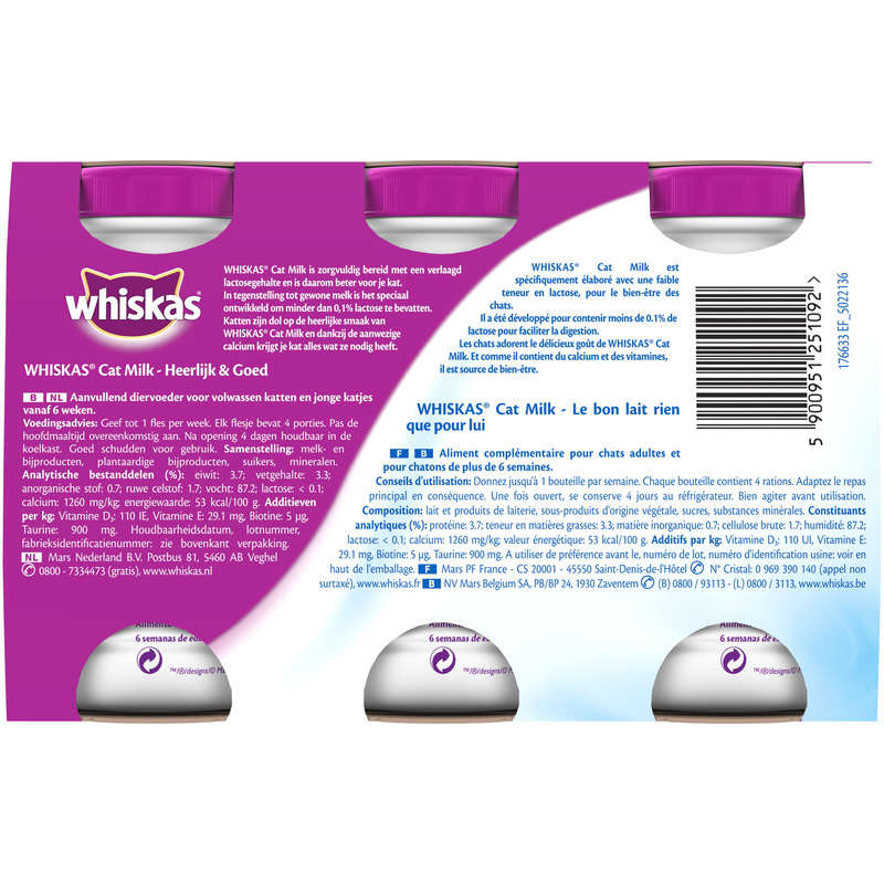 Whiskas Lait Pour Chats Adultes Et Chatons De Plus De 6 Semaines 200Ml