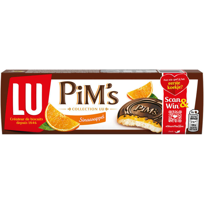 Lu Pim's Biscuits génoise Orange et nappage Chocolat 150g