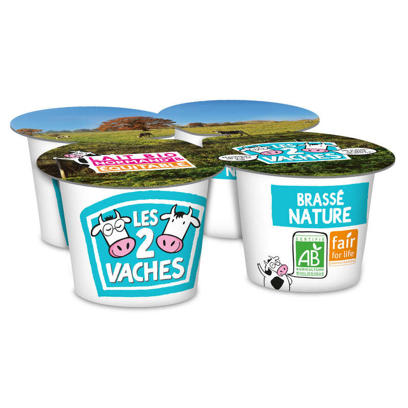 Les 2 vaches Organic stirred plain yogurt 4x115g